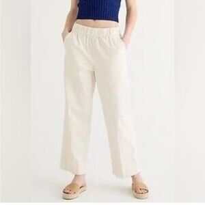 J Crew Astrid Wide Leg Cotton Cropped Chino Pant in Cream Sz Medium
